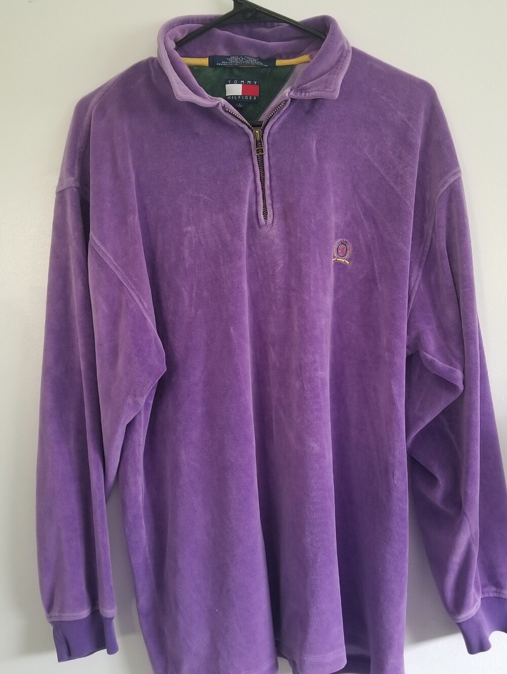 Tommy Hilfiger Men’s Purple Velour Quarter-Zip Sweatshirt